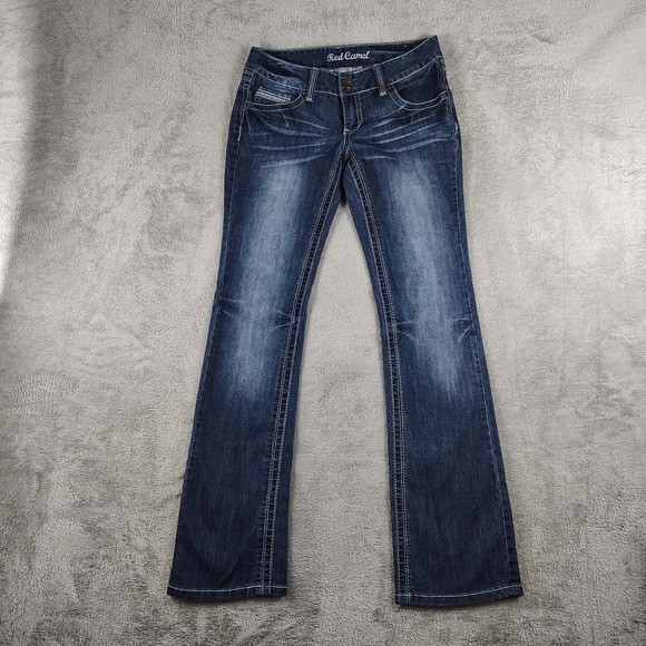 Junior's RED CAMEL Bootcut Heavy Stitch Size 7 Low Rise Stretch Jeans Flap Pock - Picture 4 of 14